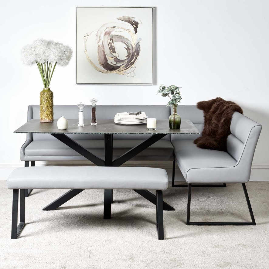 Eastcote Black 150cm Dining Table And Paulo Corner Bench Lhf And Low Bench Grey