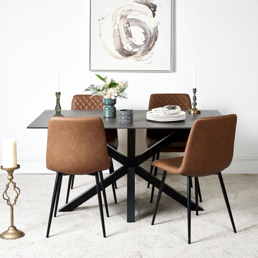 Eastcote Black 150cm Dining Table And 4x Ripley Dining Chairs Tan