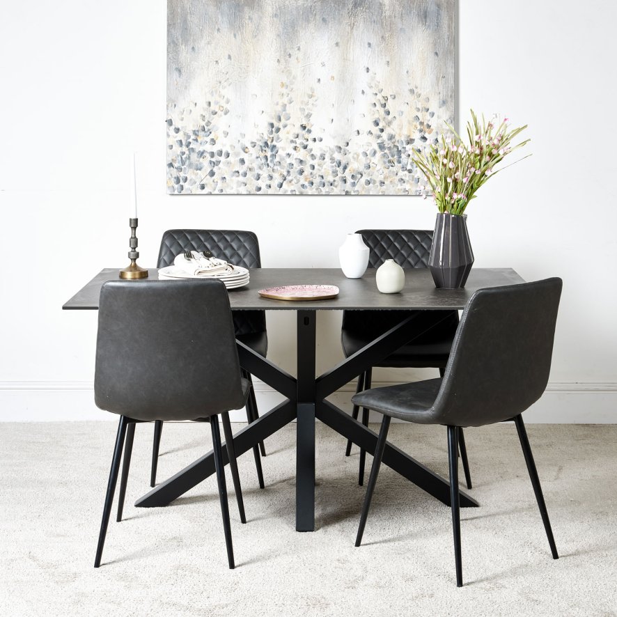 Eastcote Black 150cm Dining Table And 4x Ripley Dining Chairs Grey
