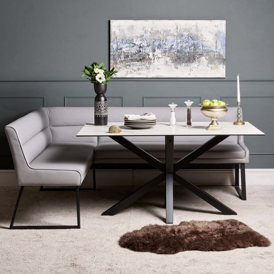 Eastcote White 150cm Dining Table And Paulo Corner Bench Rhf Grey