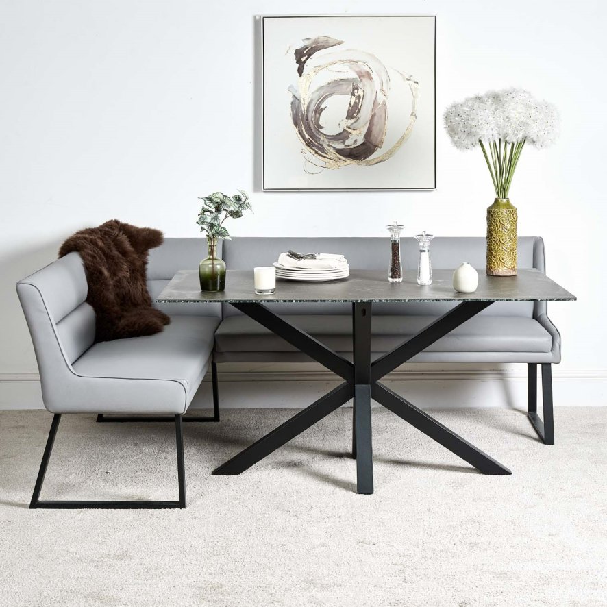Eastcote Black 150cm Dining Table And Paulo Corner Bench Rhf Grey