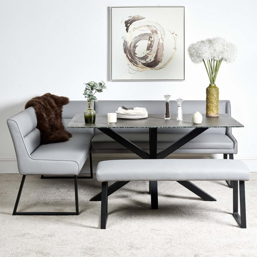 Eastcote Black 150cm Dining Table And Paulo Corner Bench Rhf And Low Bench Grey