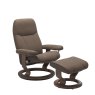 Stressless Consul Recliner & Footstool with Classic Base in Batick Mole with Walnut Wood