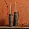 Woods Centre Straight Lines Wooden Candle Holder in Grey Mud - Large